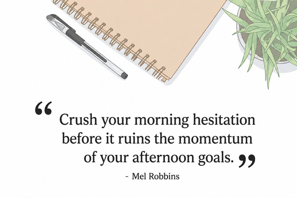 Action-focused design targeting morning hesitation, showcasing the Tuesday quote of the day power phrases.