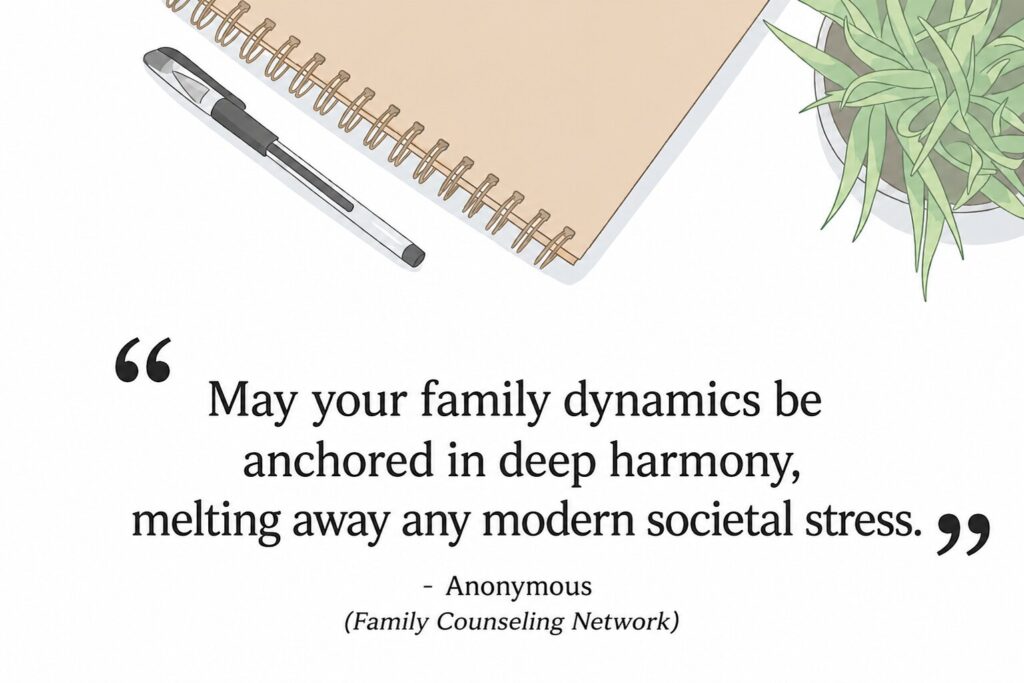 A heartwarming text display focusing on family harmony and melting stress away with positive happy Tuesday lines.