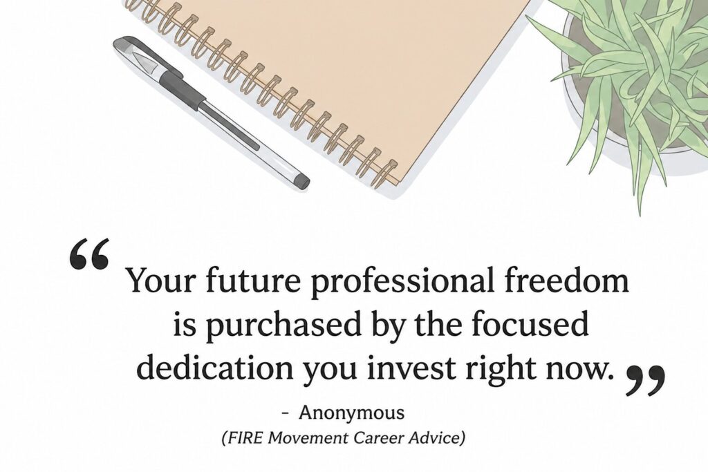 Text card about purchasing future career freedom with dedication, offering motivation Tuesday morning phrases