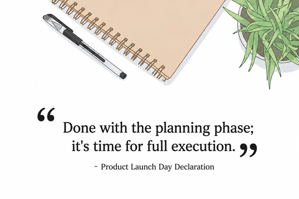 A punchy modern text design about moving from planning to full execution, great for witty Tuesday captions.