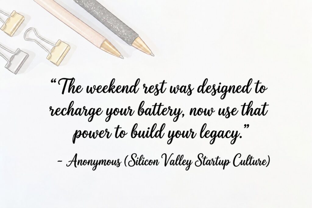 Quote text about using weekend energy to build a legacy during a good morning happy Monday.