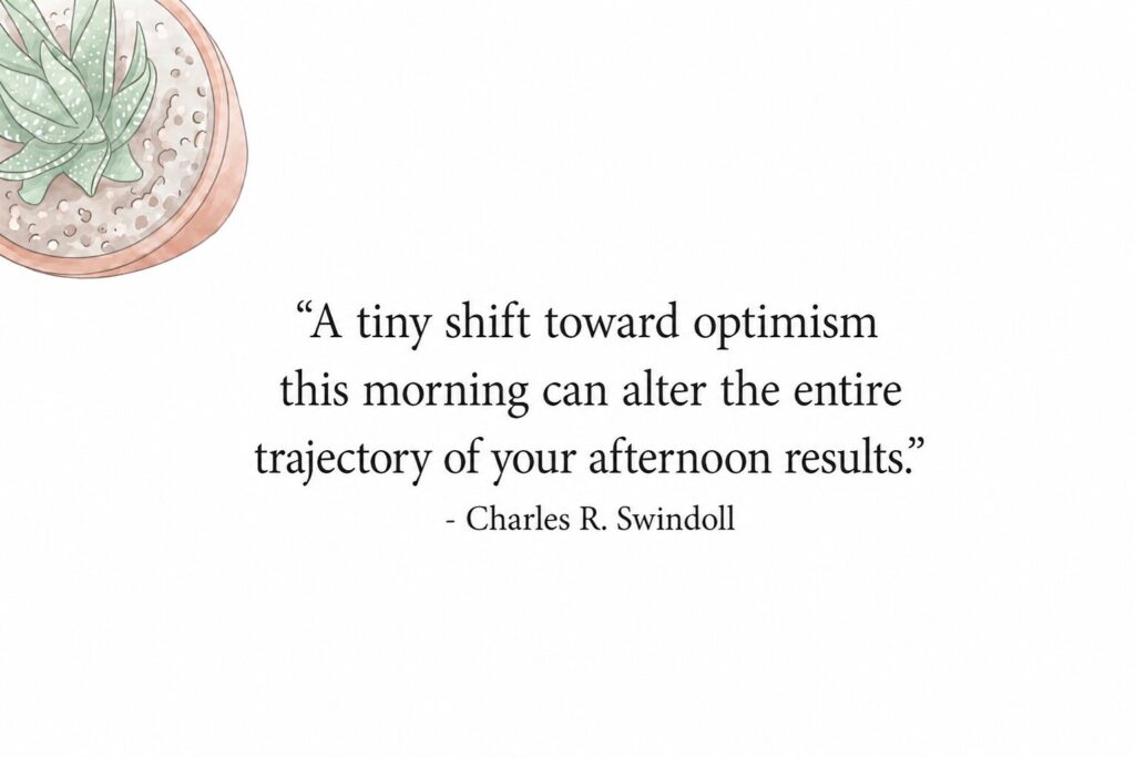 Bold written quote about how a small shift changes afternoon results, ideal for a Wednesday morning quotes search.