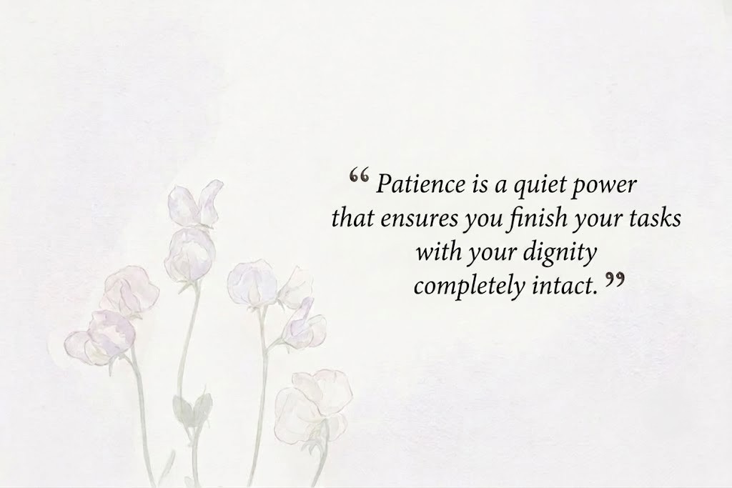 A minimalist card focused on keeping dignity and patience intact, delivering serene weekend prayers.
